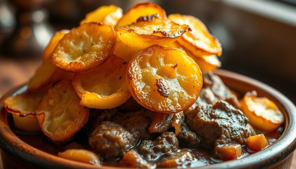Crispy potato topping for lamb hotpot recipe Crispy potato topping for lamb hotpot recipe